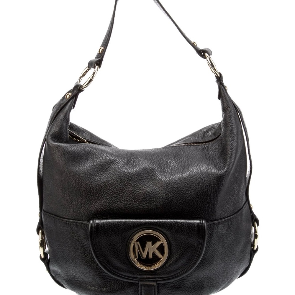 MICHAEL KORS FULTON HOBO SHOULDER BAG IN BLACK PEBBLED LEATHER
